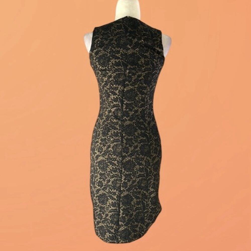 J. McLaughlin Black Gold metallic Lace Sleeveless Knee Length Sheath Dress S 2 4 - Picture 6 of 12